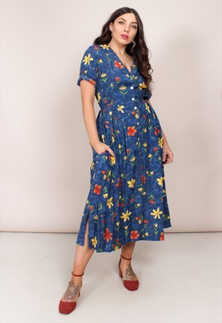 VINTAGE 80S FLORAL PRINT MIDI DRESS