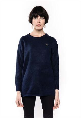 PLAIN NAVY BLUE BASIC WOOL BLEND JUMPER WITH FACE PATCH