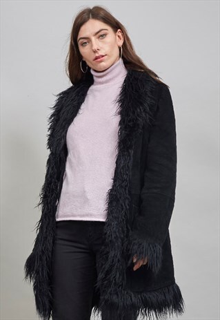 VINTAGE 90'S BLACK SHEEPSKIN/SUEDE COAT