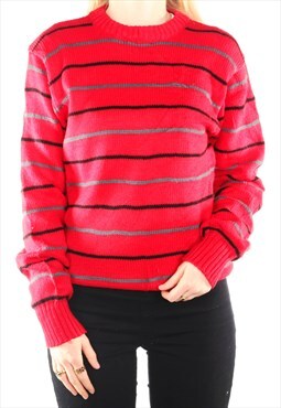 Wrangler - Red Knitted Stripy Crewneck Jumper - Medium