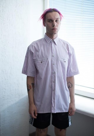 VINTAGE 90'S PURPLE/WHITE STRIPED SHIRT