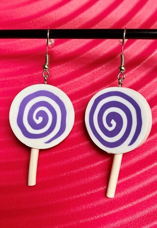 VINTAGE INSPIRED EARRINGS LOLLIPOPS IN WHITE AND PURPLE