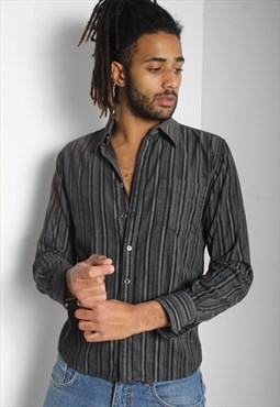Vintage Corduroy Cord Striped Shirt Black