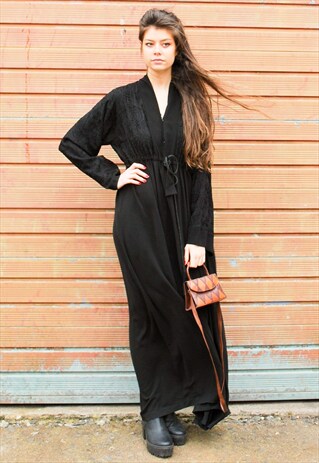 VINTAGE 70S BLACK BOHO DRESS