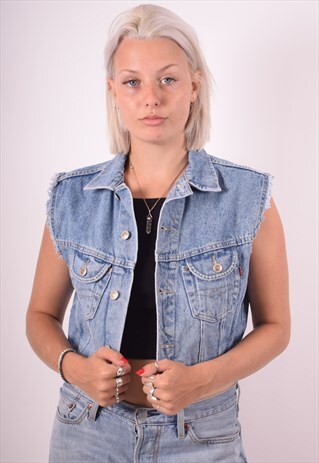WOMENS VINTAGE DENIM GILET MEDIUM BLUE 90S