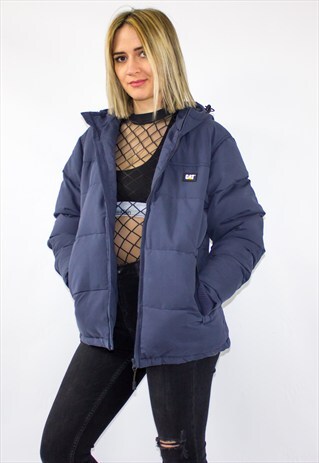 90'S STYLE NAVY HOODED PUFFER JACKET