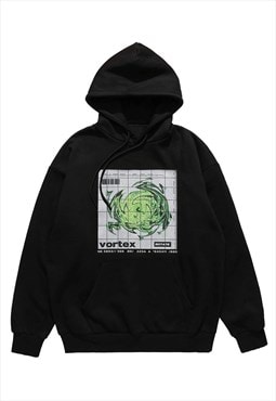 Grunge hoodie vortex print pullover raver top punk jumper
