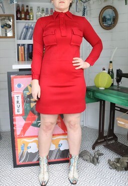 Retro 60s Red Burgundy Monochrome Mod Gogo Mini Shirt Dress
