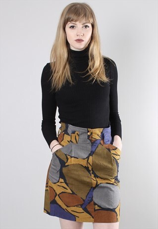 VINTAGE 80S PATTERNED HIGH WAISTED MINI SKIRT