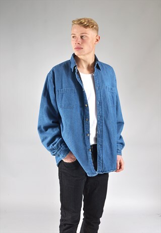 VINTAGE WRANGLER DARK BLUE LINED DENIM SHIRT