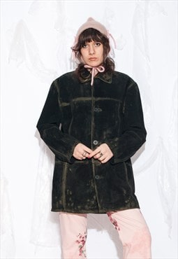 Reworked Vintage 90s Leather Coat in Hand Painted Black