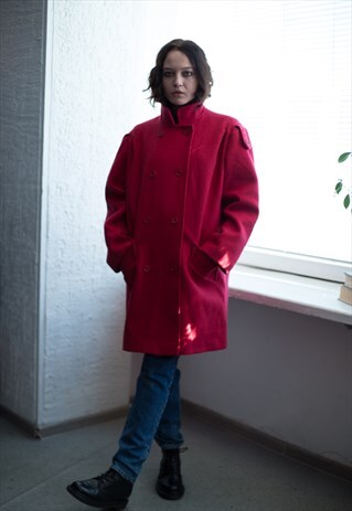 VINTAGE 90'S RED WOOL DOUBLE BREASTED COAT