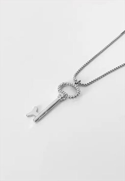 54 Floral Ornate Key Pendant Necklace Chain - Silver