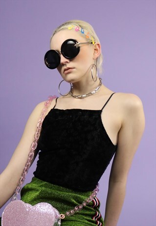 TEXTURED VELVET CROP TOP WITH SPAGHETTI STRAPS