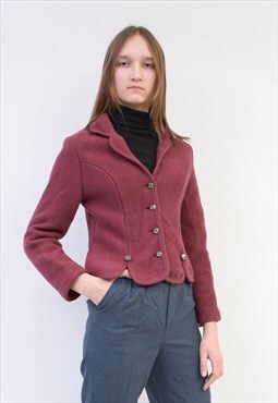 Vintage Women's M Wool Cardigan Sweater Jacket Purple Button