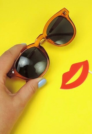 VINTAGE 80S AVIATOR STYLE ORANGE CLEAR FRAME SUNGLASSES