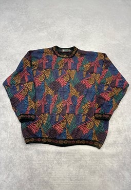 Vintage Knitted Jumper Abstract Patterned Funky Knit Sweater