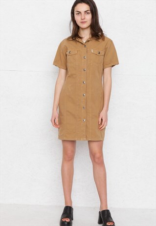 VINTAGE BROWN LIPP SHORT SLEEVE MINI DENIM DRESS