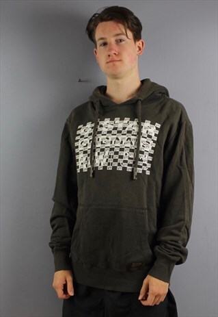 VINTAGE G-STAR RAW HOODIE IN GREEN WITH PRINTED SPELL OUT AN