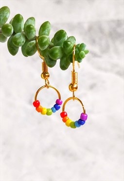 Baby Rainbow Hoop Drop Golden Earrings NHS Pride LGBTQ