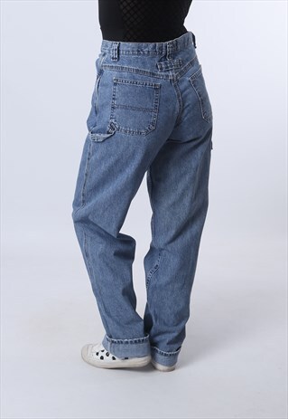 HIGH WAISTED DENIM JEANS WIDE LEG VINTAGE UK 12 (F94J)