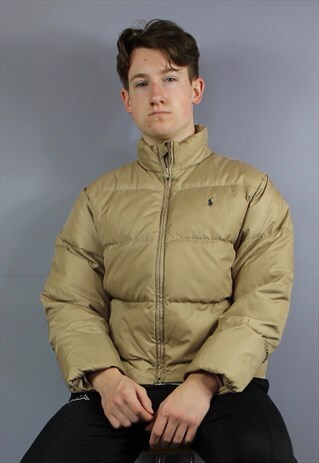 VINTAGE POLO RALPH LAUREN PUFFER JACKET IN GOLD WITH EMBROID