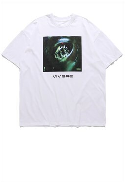 Grillz print t-shirt grunge rapper tee hiphop raver top