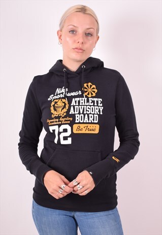 NIKE WOMENS VINTAGE HOODIE JUMPER MEDIUM BLACK 90S
