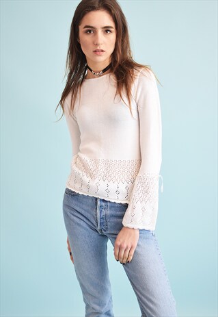 90'S RETRO BOHO NEUTRAL KNIT MOMS JUMPER TOP