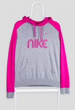 Vintage Nike Grey Pink Hoodie Spell Out Swoosh Women's M