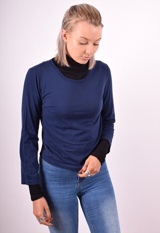 LEVI'S WOMENS VINTAGE TOP LONG SLEEVE MEDIUM NAVY BLUE 90S