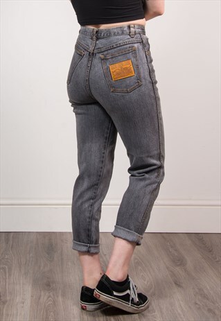 90'S DARK GREY SLIM FIT HIGH WAIST MOM JEANS
