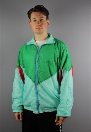 VINTAGE FESTIVAL WINDBREAKER SHELL JACKET IN BLUE WITH POCKE