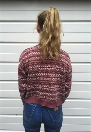 WOMENS VINTAGE 80S JUMPER FAIRISLE NORDIC PATTERNED SWEATER