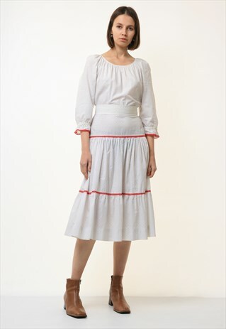 70S VINTAGE MIDI LENGTH POLKA DOT BOHO DRESS 4606