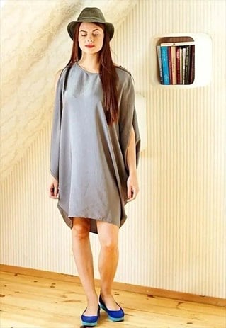 SILVER GREY SILKY OVERSIZE DRESS