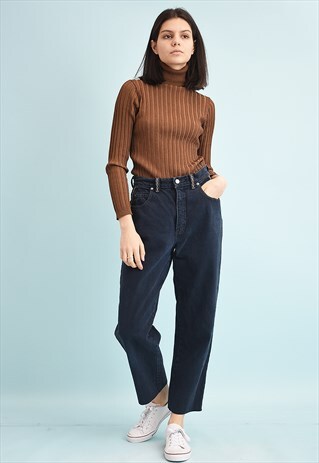 90'S RETRO HIGH WAIST NAVY MOMS DENIM JEANS
