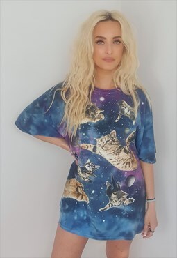 Vintage Unisex Cats in Space Graphic Tie Dye T-Shirt XXL
