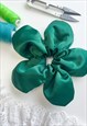 BOTTLE GREEN SATIN OVERSIZE FLOWER SCRUNCHIE