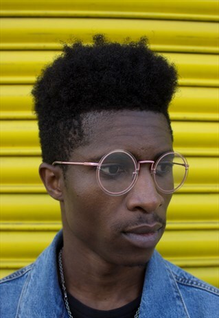 PINK FRAME MINIMALIST ROUND CIRCLE CLEAR GLASSES
