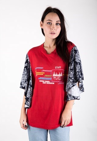 REWORKED VINTAGE T-SHIRT WITH FABRIC SLEEVES