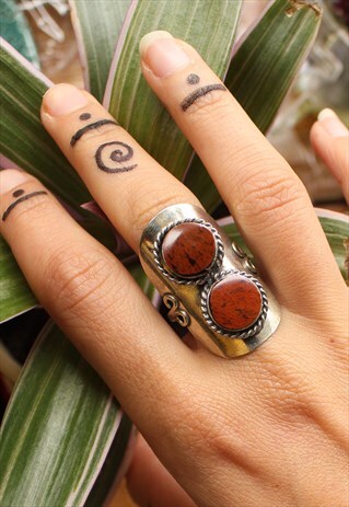 ADJUSTABLE TIGERS EYE GEMSTONE RING