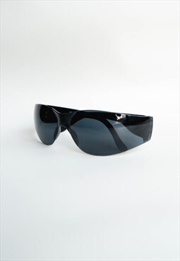 Y2K Black Sport Wrap Around Rimless Sunglasses