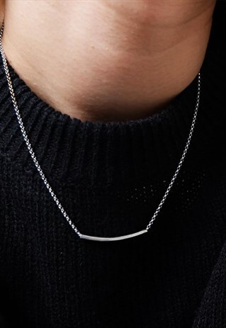 BAR CURVED TUBE STERLING SILVER NECKLACE