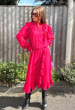 Uli Richter Vintage 70's Ruffle Pink Midi Ladies Dress