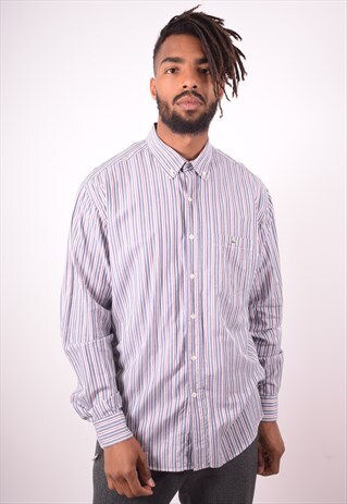 LACOSTE MENS VINTAGE SHIRT XL GREY STRIPES 90S