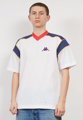 VINTAGE 90'S KAPPA WHITE V-NECK T-SHIRT