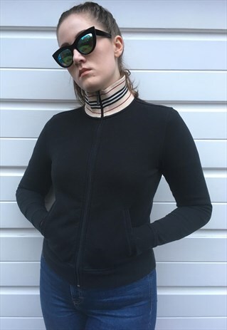 WOMENS VINTAGE STYLE BLACK BURBERRY JACKET NOVA STRIPE ZIPPE