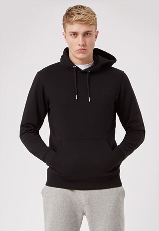BLACK PULLOVER HOODIE WITH FRONT POCKET