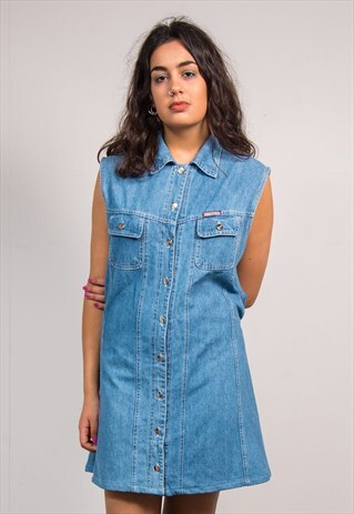 VINTAGE BLUE DENIM BUTTON DOWN FRONT DRESS